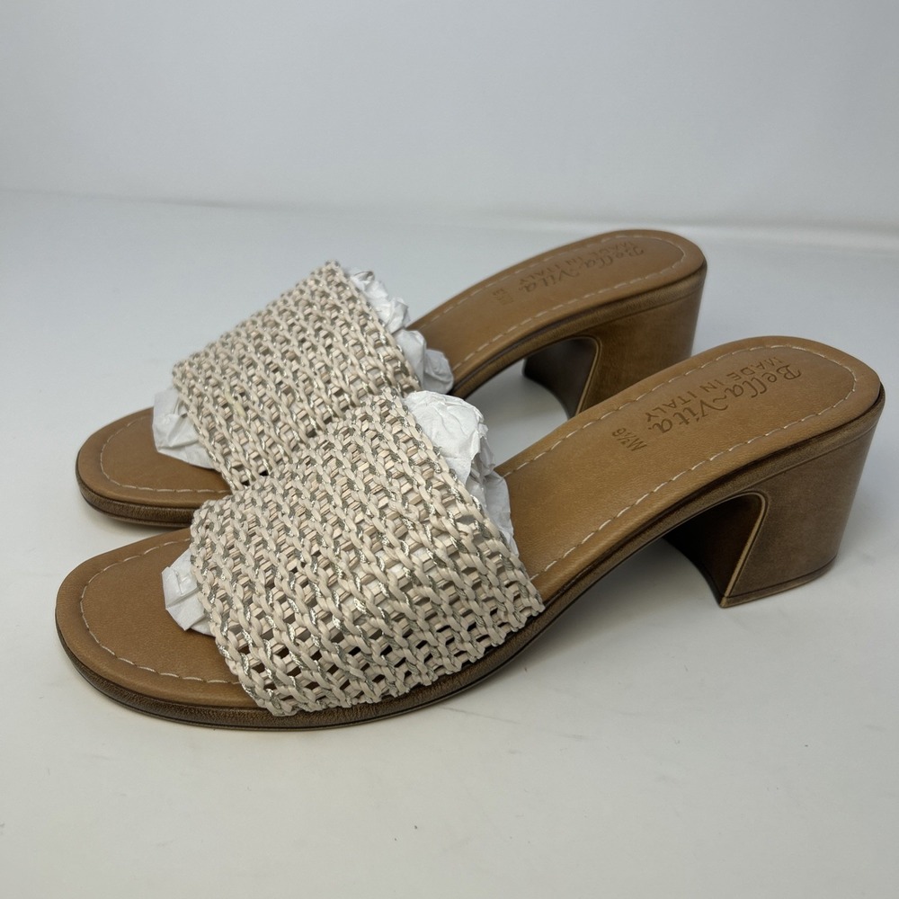 Bella Vita Eni-Italy Women's Woven Block Heel Sandal Champagne Size 9.5 W
